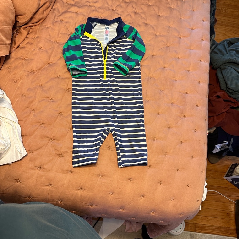 Baby Boden striped one piece rash guard swim suit